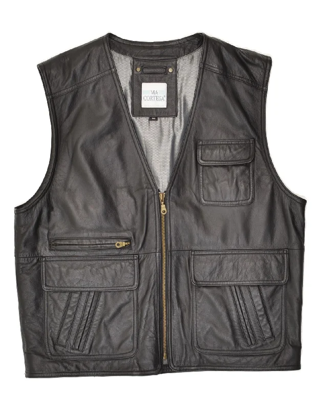 Men's Coats with Reflective StripesVIA CORTESA Mens Leather Gilet IT 50 Large Black Leather Men's Coats with Reflective StripesVIA CORTESA Mens Leather Gilet IT 50 Large Black Leather
