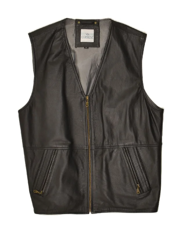 Men's Coats for Everyday WearVIA CORTESA Mens Leather Gilet IT 52 XL Black Leather