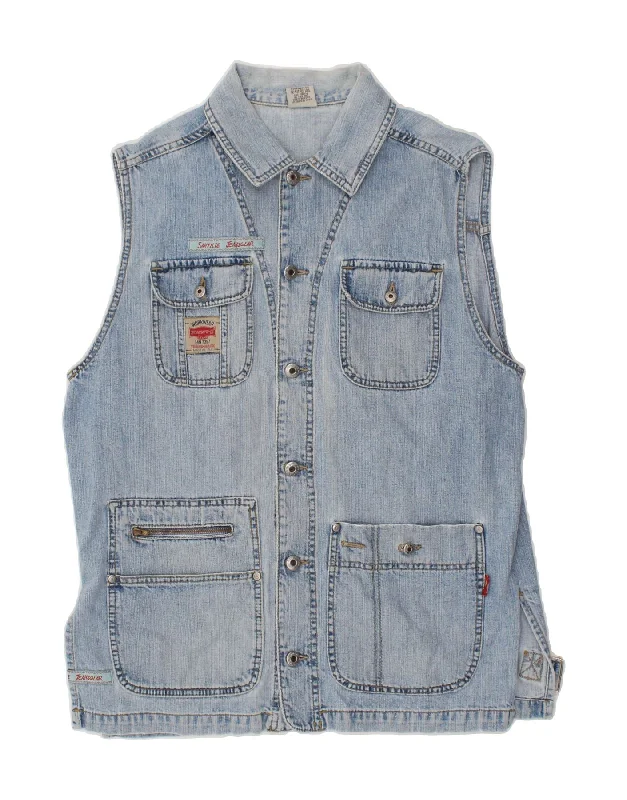 Men's Coats with Wind-Resistant FabricVINTAGE Mens Denim Gilet Medium Blue Cotton