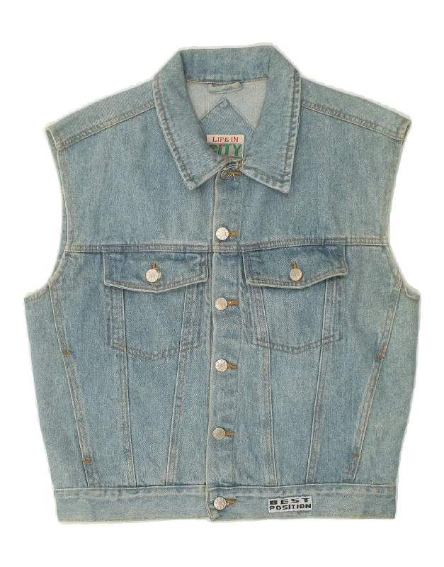 Men's Coats with Quilted LiningVINTAGE Mens Denim Gilet UK 36 Small Blue