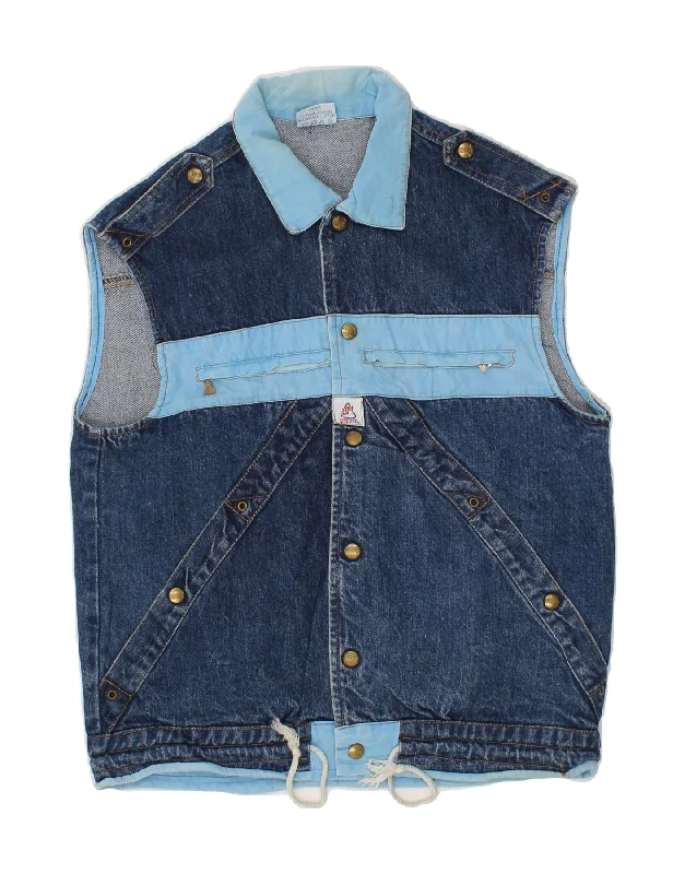Men's Coats with VentilationVINTAGE Mens Denim Gilet UK 38 Medium Navy Blue Colourblock Cotton