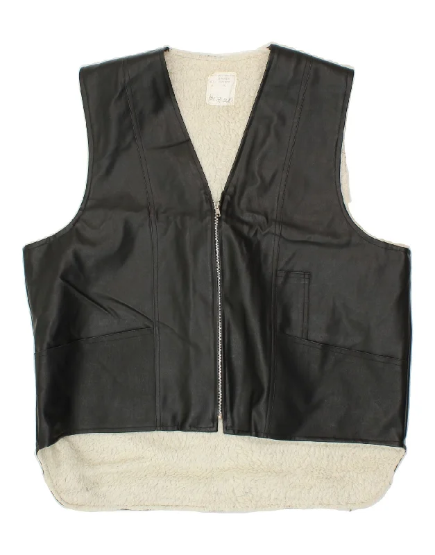 Luxurious Men's Cashmere CoatsVINTAGE Mens Faux Leather Gilet UK 44 2XL Black Polyamide