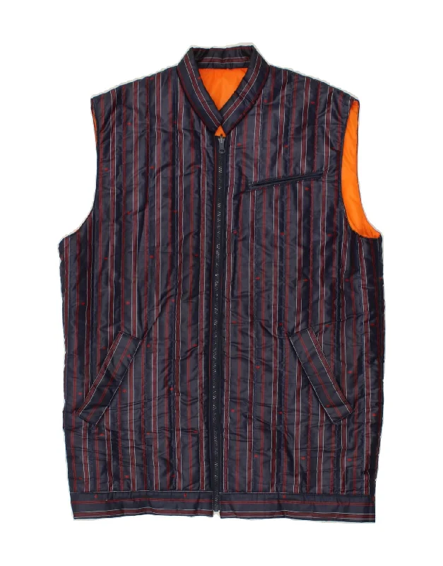 Warm Men's Down JacketsVINTAGE Mens Gilet UK 38 Medium Navy Blue Striped