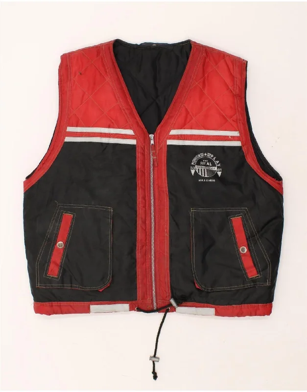 Versatile Men's Pea CoatsVINTAGE Mens Graphic Gilet UK 42 XL Red Colourblock Polyamide Versatile Men's Pea CoatsVINTAGE Mens Graphic Gilet UK 42 XL Red Colourblock Polyamide