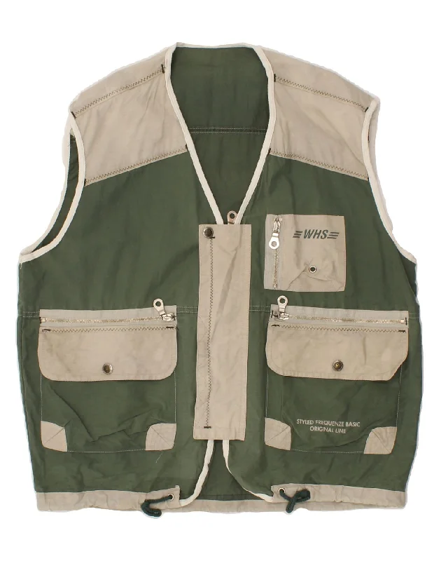 Men's Coats with Quick-Dry FabricVINTAGE Mens Graphic Utility Gilet UK 40 Large Green Colourblock Cotton