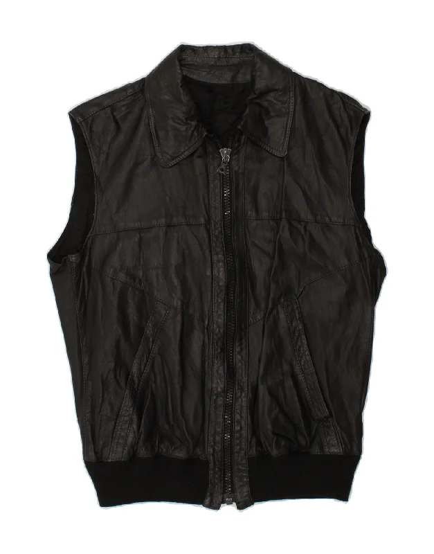Men's Coats for Winter CampingVINTAGE Mens Leather Gilet IT 46 Small Black Leather