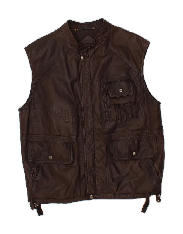 Essential Men's Puffer JacketsVINTAGE Mens Leather Gilet IT 46 Small Brown Leather