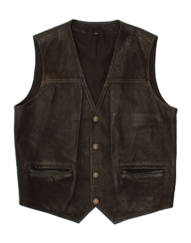 Luxurious Men's Cashmere CoatsVINTAGE Mens Leather Gilet IT 50 Large Brown Leather