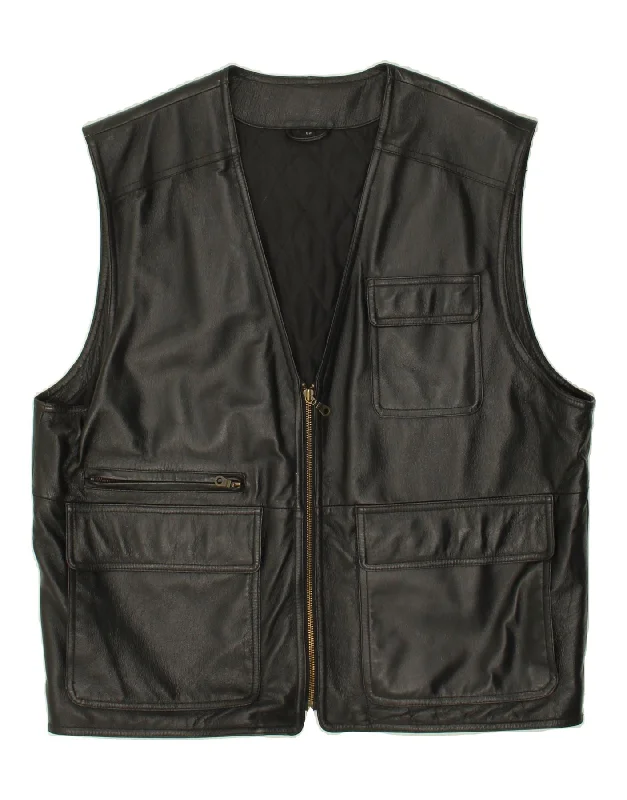 Men's Coats with Modern CutsVINTAGE Mens Leather Gilet IT 52 XL Black Leather