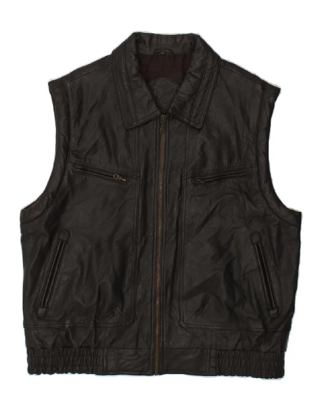 Men's Coats with Patchwork DesignsVINTAGE Mens Leather Gilet IT 52 XL Black Leather