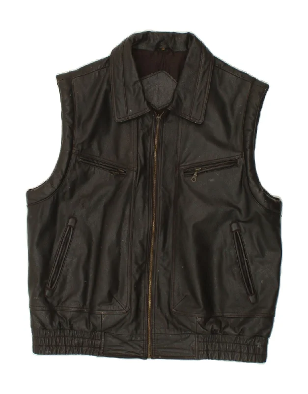 Men's Coats for Winter SportsVINTAGE Mens Leather Gilet IT 52 XL Brown