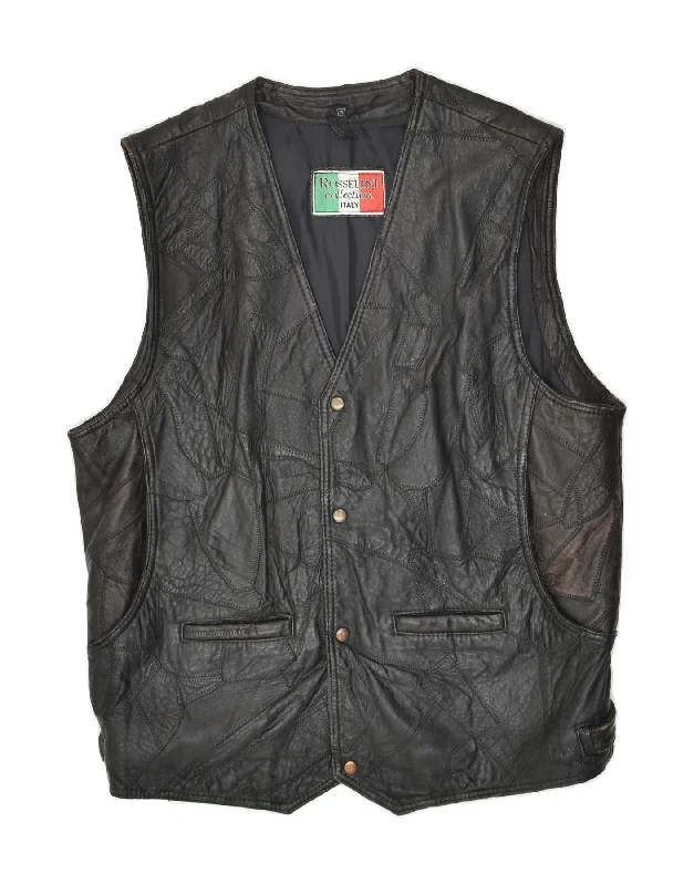 Men's Coats for SpringVINTAGE Mens Leather Gilet IT 58 4XL Black Leather