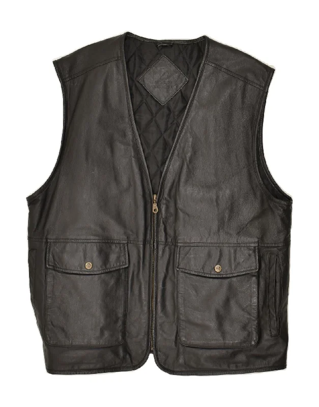 Men's Coats for WorkVINTAGE Mens Leather Gilet Size 54 2XL Black