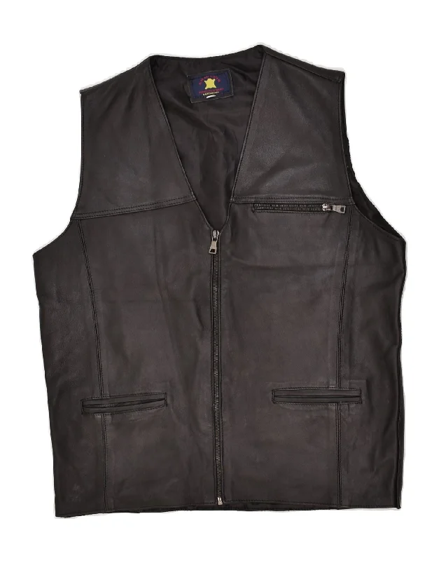 Men's Coats for LayeringVINTAGE Mens Leather Gilet UK 36 Small Black Leather