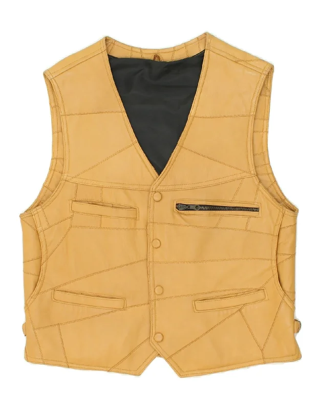 Men's Coats for Short MenVINTAGE Mens Leather Gilet UK 36 Small Yellow