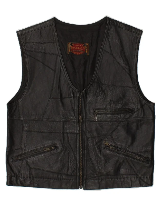 Men's Coats for Ice FishingVINTAGE Mens Leather Gilet UK 38 Medium Black Leather