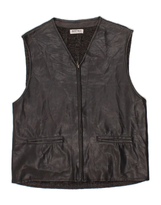 High-Quality Men's Duffle CoatsVINTAGE Mens Leather Gilet UK 38 Medium Black