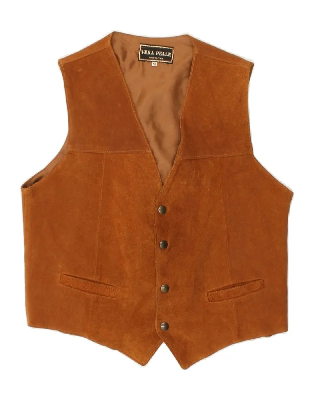 Waterproof Men's ParkasVINTAGE Mens Leather Gilet UK 38 Medium Brown Leather