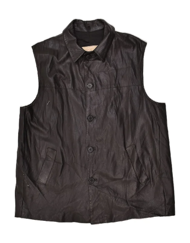 Men's Coats with Chest PocketsVINTAGE Mens Leather Gilet UK 40 Large Black