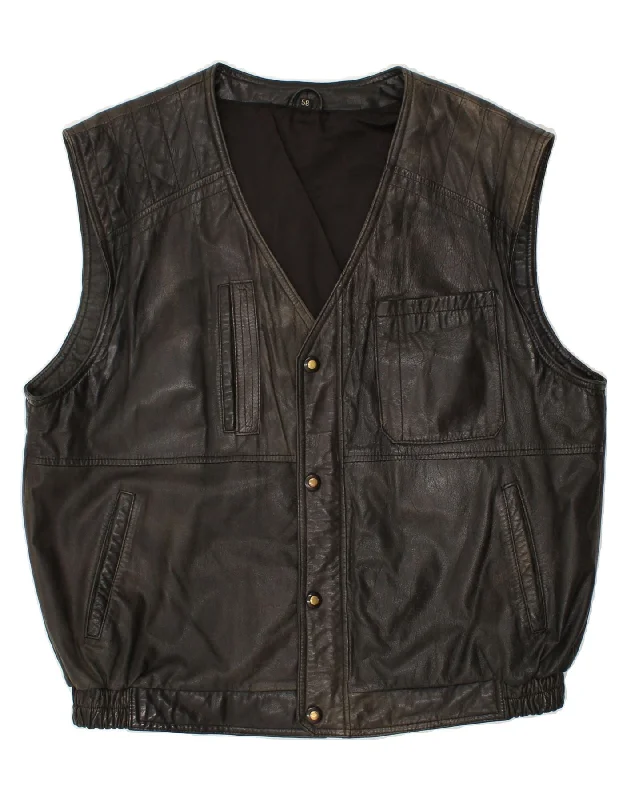 Men's Coats with Relaxed FitsVINTAGE Mens Leather Gilet UK 40 Large Black Leather