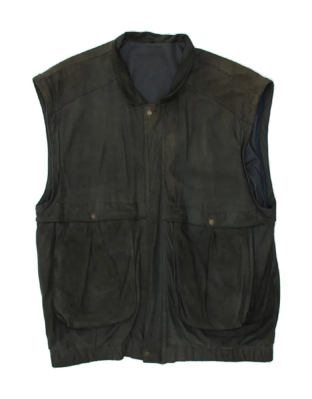 Men's Coats for Tall MenVINTAGE Mens Leather Gilet UK 40 Large Grey Leather