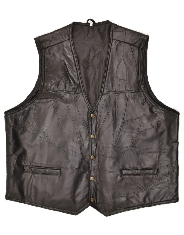 Men's Coats with ZippersVINTAGE Mens Leather Gilet UK 48 4XL Black Leather