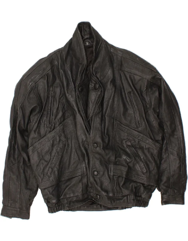 Men's Coats with Snap ButtonsVINTAGE Mens Leather Jacket UK 38 Medium Black