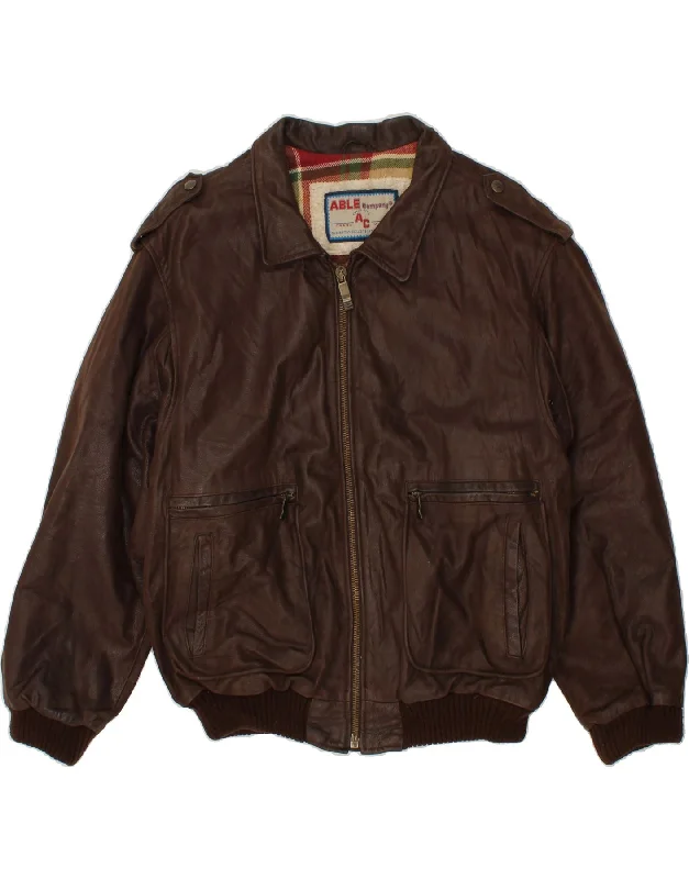 Men's Coats with Military InfluenceVINTAGE Mens Leather Jacket UK 40 Large Brown