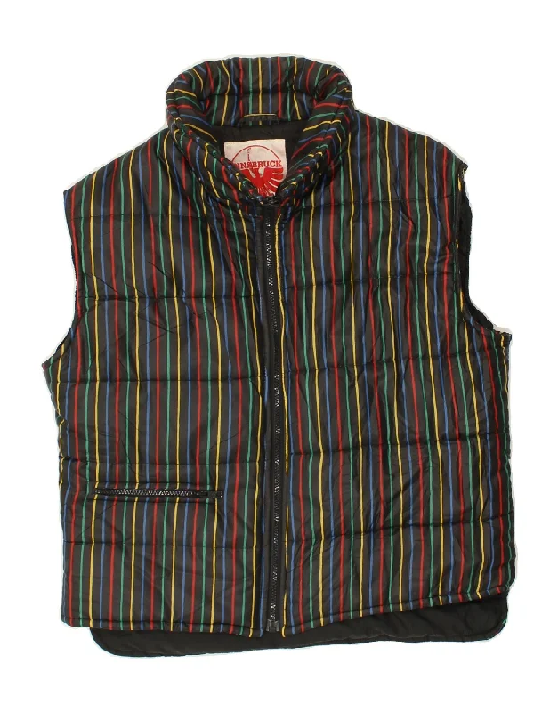 High-Quality Men's Duffle CoatsVINTAGE Mens Padded Gilet IT 46 Small Black Striped Polyamide High-Quality Men's Duffle CoatsVINTAGE Mens Padded Gilet IT 46 Small Black Striped Polyamide