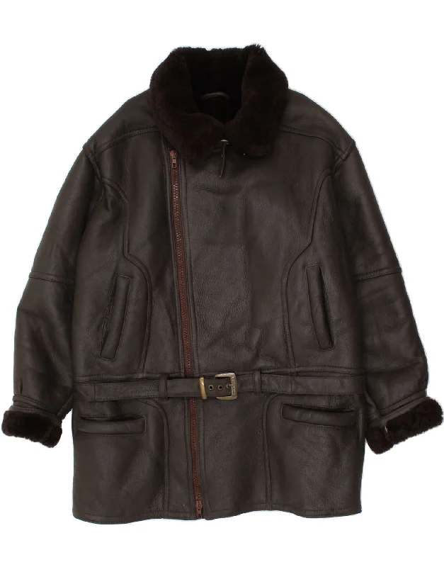 Men's Coats with Patchwork DesignsVINTAGE Mens Shearling Jacket UK 18 XL Brown