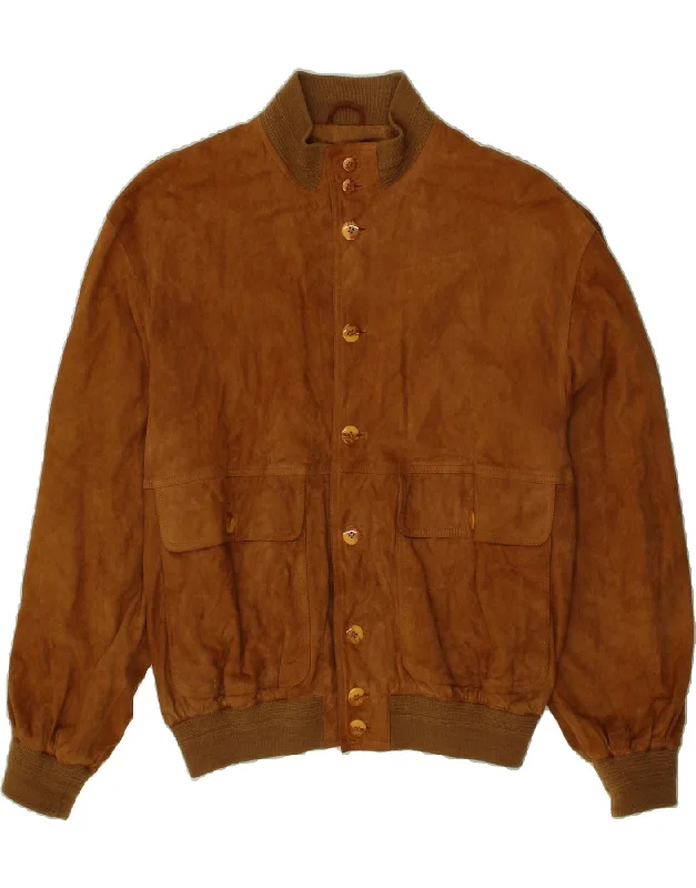 Men's Coats without LiningVINTAGE Mens Suede Bomber Jacket IT 48 Medium Brown