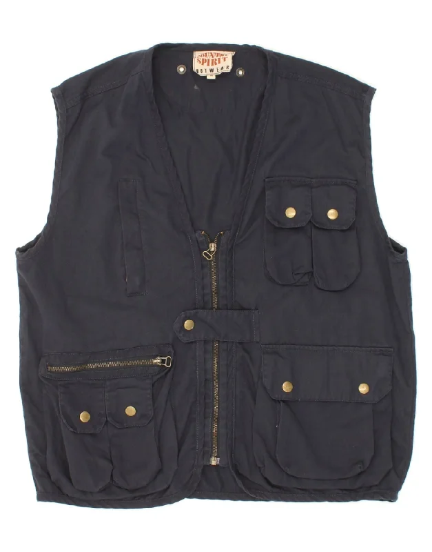 Men's Coats with Water-Repellent FabricVINTAGE Mens Utility Gilet UK 38 Medium Navy Blue Polyester