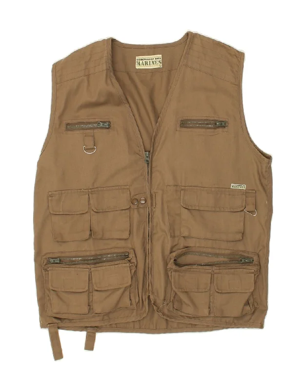 Essential Men's Puffer JacketsVINTAGE Mens Utility Gilet UK 40 Large Brown Cotton
