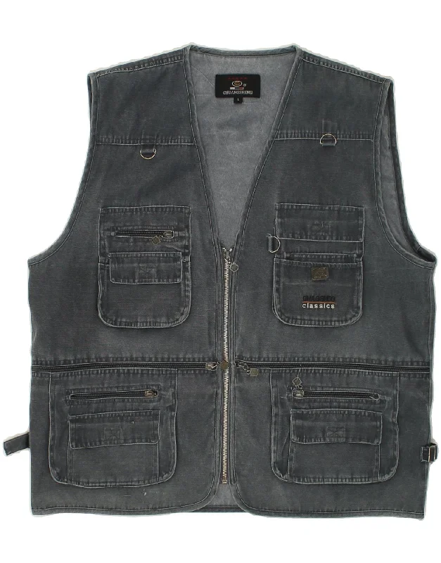 Classic Men's Trench CoatsVINTAGE Mens Utility Gilet UK 40 Large Grey Cotton