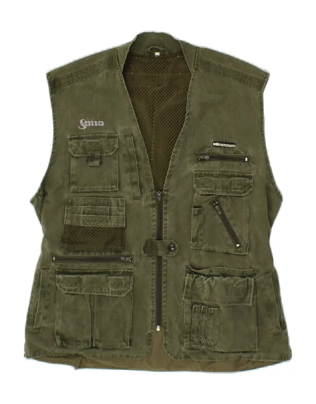 Warm Men's Down JacketsVINTAGE Mens Utility Gilet UK 42 XL Khaki Cotton