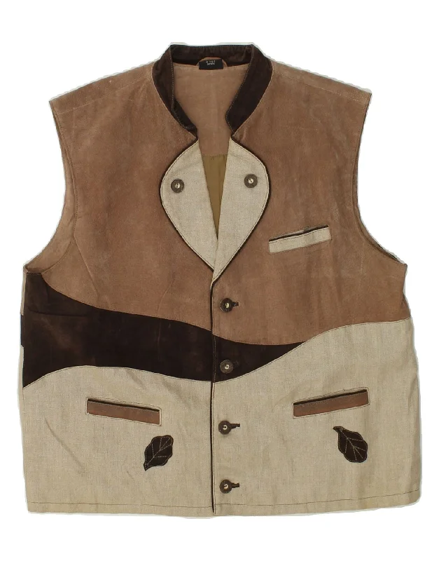Men's Coats for Cold WeatherVINTAGE Mens Gilet UK 44 2XL Brown Colourblock Leather