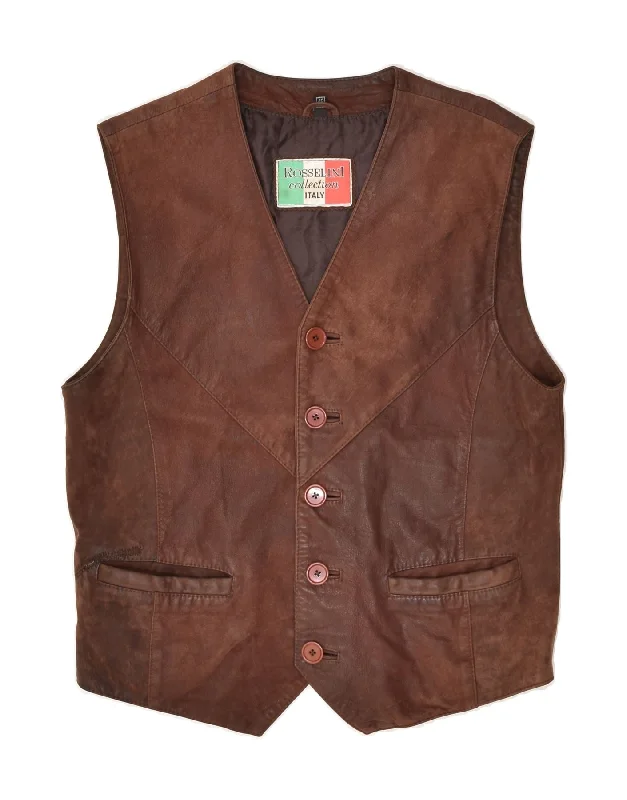 Weather-Resistant Men's CoatsVINTAGE Mens Leather Gilet IT 48 Medium Brown Leather