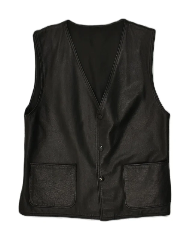 Men's Coats with Chest PocketsVINTAGE Mens Leather Gilet UK 36 Small Black