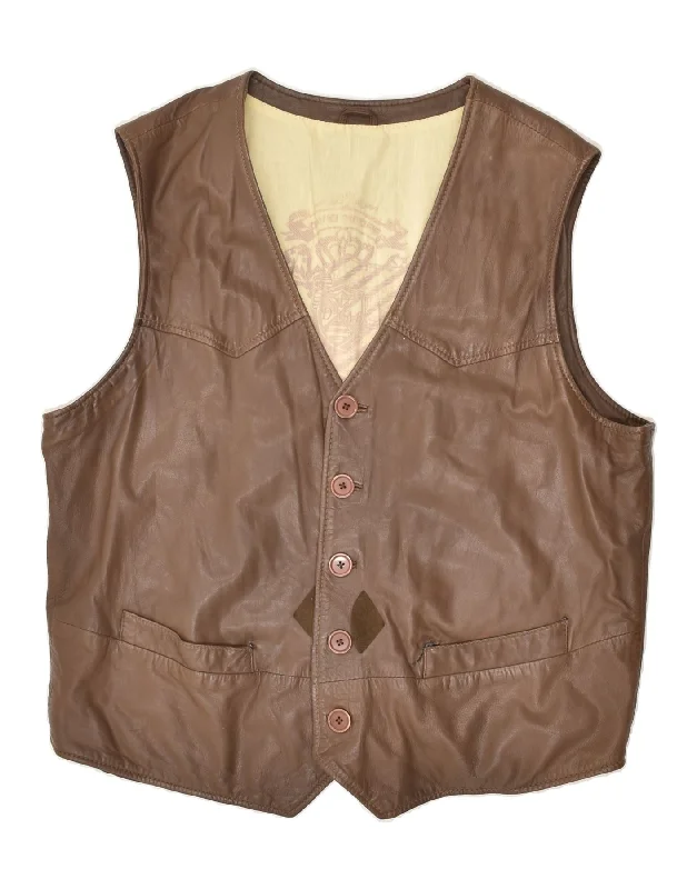 Men's Coats with VentilationVINTAGE Mens Leather Gilet UK 40 Large Brown