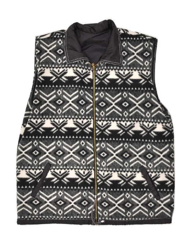 Men's Coats with Adjustable HemsVINTAGE Mens Reversible Gilet Large UK 40 Grey Fair Isle Polyester