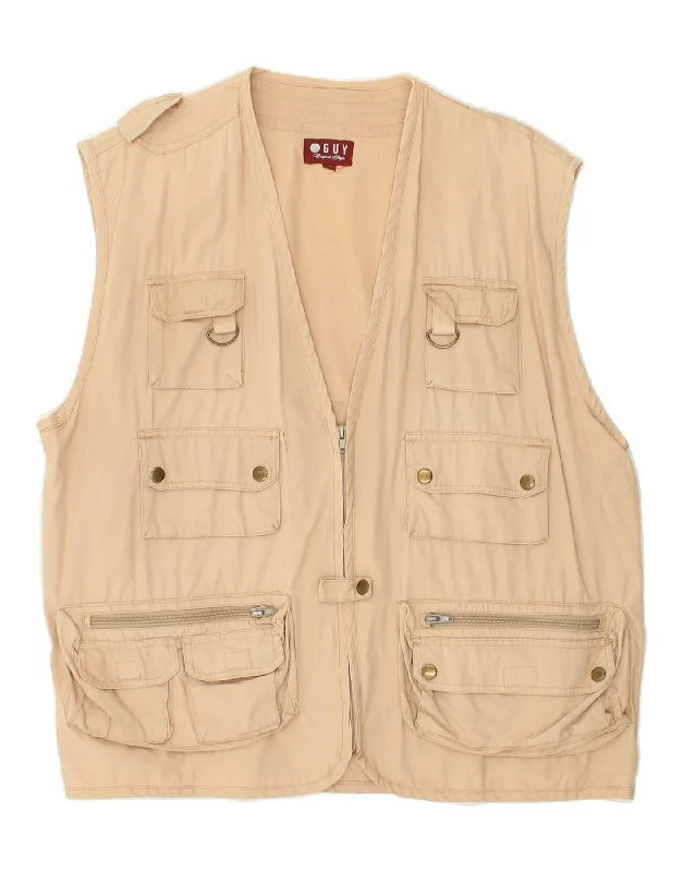 Men's Coats for AutumnVINTAGE Mens Utility Gilet UK 42 XL Beige Cotton