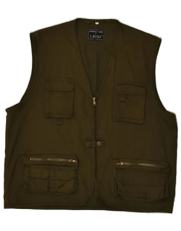 Stylish Men's Biker JacketsVINTAGE Mens Utility Gilet UK 42 XL Brown Polyester